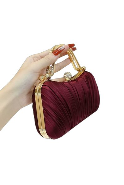ELENAS Burgundy Satin Evening Dress Bag/Clutch Bag with Zircon Stones Evening Dress Stylish Bag Is an Elegant Design