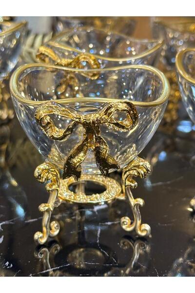 pırıltı home 6-Piece Metal Legged Bow Model Luxury Delight Dish