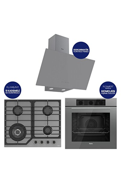 Ferre Flowart Turbolu Asimetrik Gri Cam Ankastre Set QBL62CPR+NT028-WFA+D079
