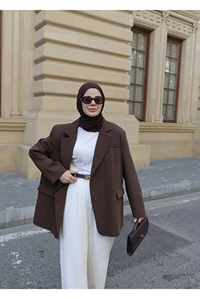 MODA AKSA OVERSİZE PREMİUM ASTARLI BLAZER__ acı kahverengi