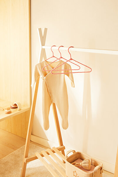 Ocean Home Textile 3'lü Pembe Renk Kumaş Kaplı Metal Bebek Giysi Askısı, Elbise Askısı 19.5x30x0.3