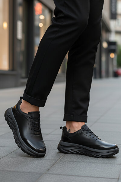 MARCOMEN 152-22390 Genuine Leather Black Men's Casual Shoes