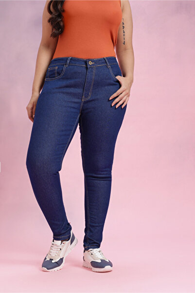 SANTA BELLA Vlad Navy Blue High Waist Women's Lycra Plus Size Jean Super Skinny Oversized Denim Pants