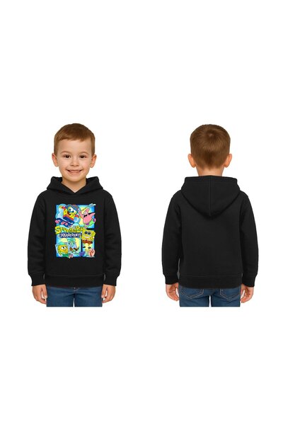 SEDİRLİ سترة سبونج بوب مطبوع للأطفال للجنسين بغطاء للرأس 3 خيوط مزخرفة