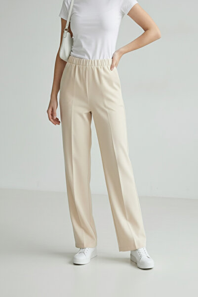 nacar çarşı Pantaloni de damă crem, cu talie înaltă, cu buzunare, din materia...