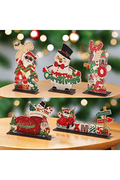 Al Aoyama 5 قطع من زينة طاولة عيد الميلاد، قطعة مركزية خشبية لطاولة عيد الميلاد، هدية عشاء عيد الميلاد