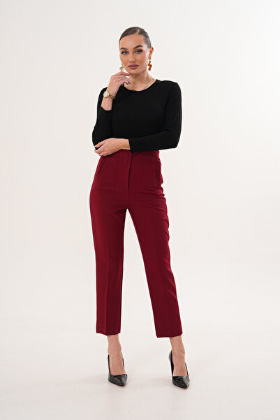 Cebby Havuç Paça Bordo Kumaş Pantolon