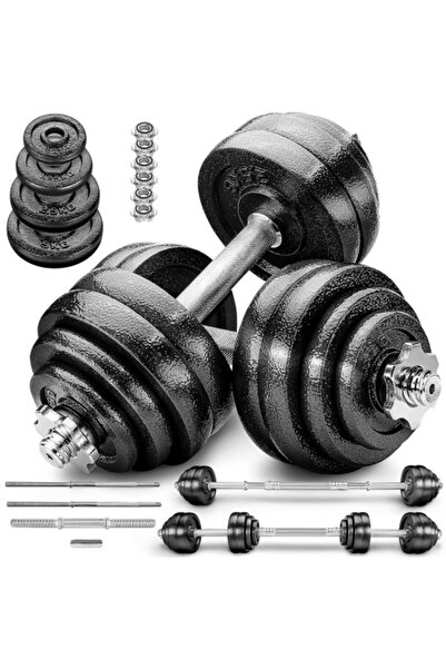 GO4FIT Set Gantere Fonta, 40kg, Haletera Profesionala Reglabila, Manere Antiderapante, Bara Conectare