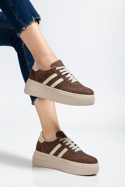 BAHRİNA Women's Brown Suede Thick Soled Sneaker