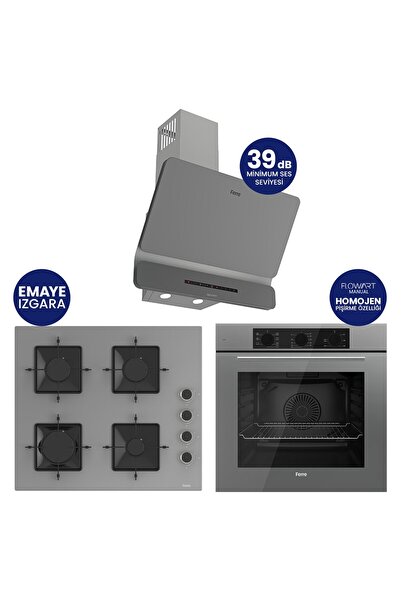 Ferre Flowart Turbolu Gri Cam Silentart Ankastre Set QBL62CPR+SS208+D082-SA