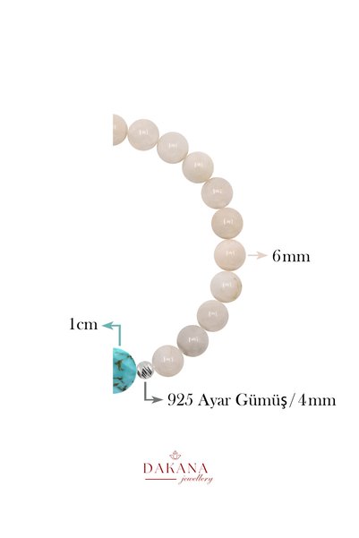 DAKANA JEWELLERY Certified Turquoise and Moonstone 6 mm Round Natural Stone Bracelet