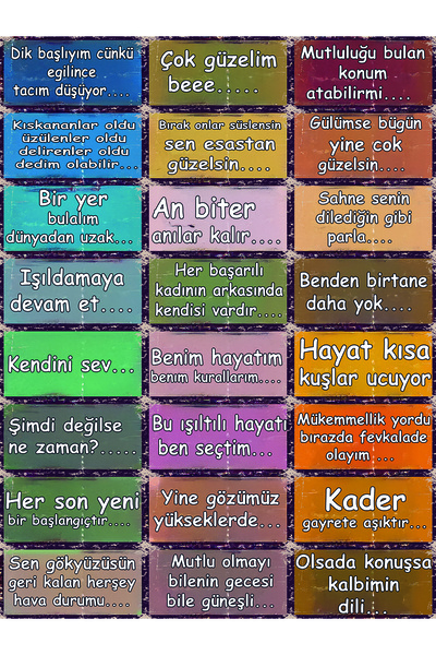 Hayal Poster Karışık Duvar Yazıları 24lü 1018 Retro Ahşap Poster 10x20 cm