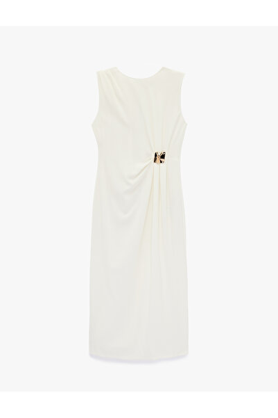 Koton Crepe Fabric Slim Fit Accessories Sleeveless Crew Neck Midi Length Drap...