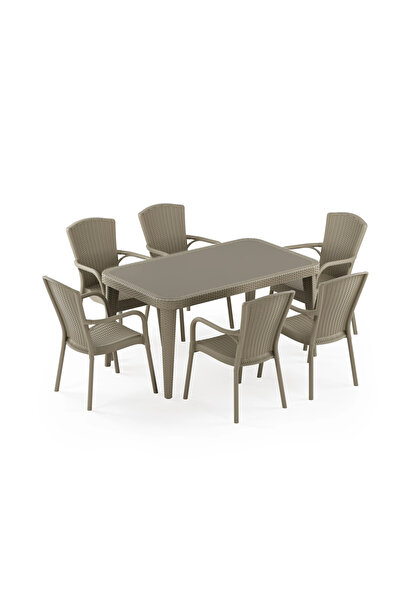 Loftino MASA TAKIMI 90X150 CM OKARA / CEDRA 6 KİŞİLİK CAMLI RATTAN VİZON