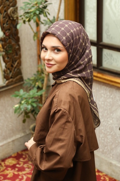 Tesettürnağme EcoZen Eşarp TN2106 Monogram 06-Acı Kahve-Camel