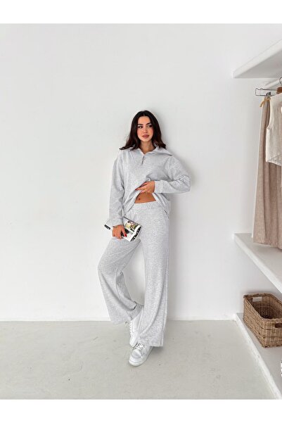 ASELONTEKSTİL Women's Selani̇k Knitted Fabric Stand-Up Collar Zippered Double...