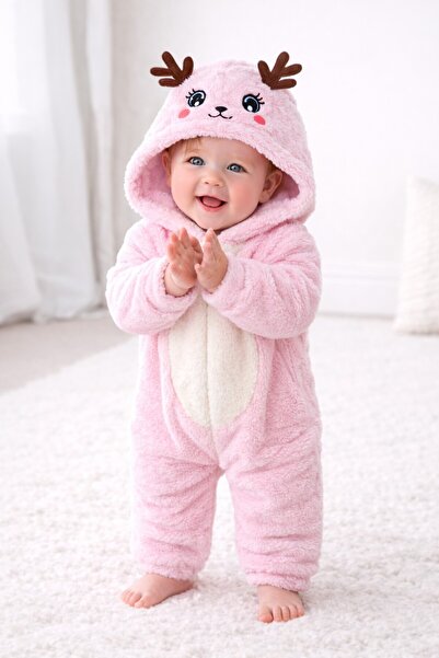 Chicsy Baby Tatlı Kapüşonlu Geyik Figürlü Peluş Bebek Tulum