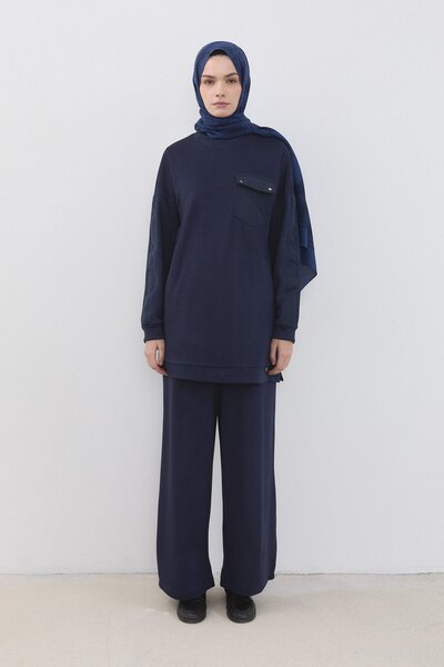 Nihan Cupra Süet Pantolon Tunik Takım Lacivert