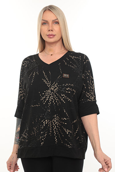 QRUVAZE Plus Size Printed V-Neck