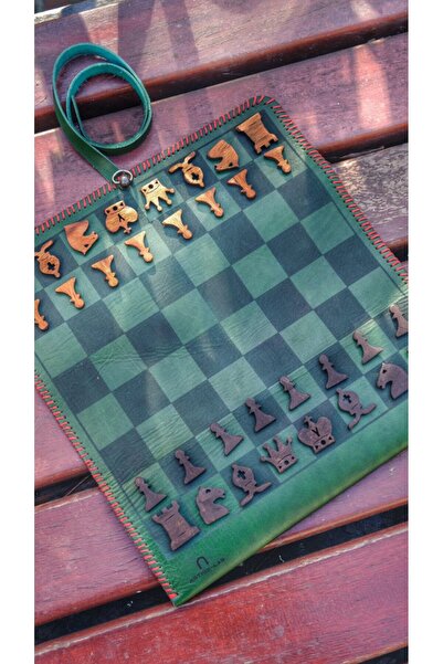 Notion lab Deri Katlanabilir Satranç Takımı – El Yapımı Taşlı Seyahat Seti - ...