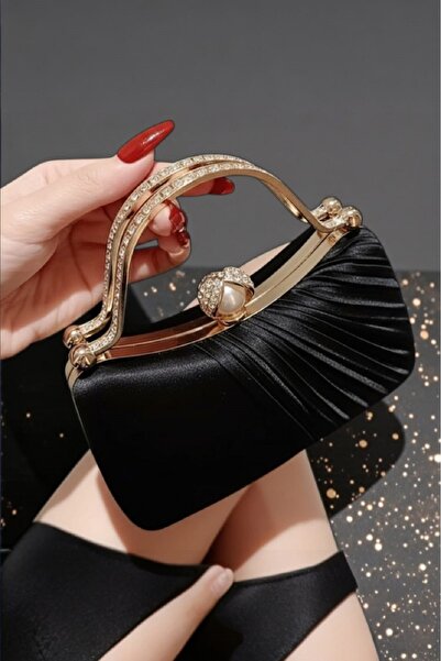 ELENAS Geantă de seară din satin, geantă de mână, geantă elegantă pentru roch...