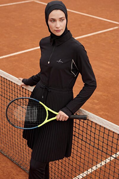 Haşema Active H-Per Fit Pileli Siyah Tesettür Tenisçi Üstü ACT-41