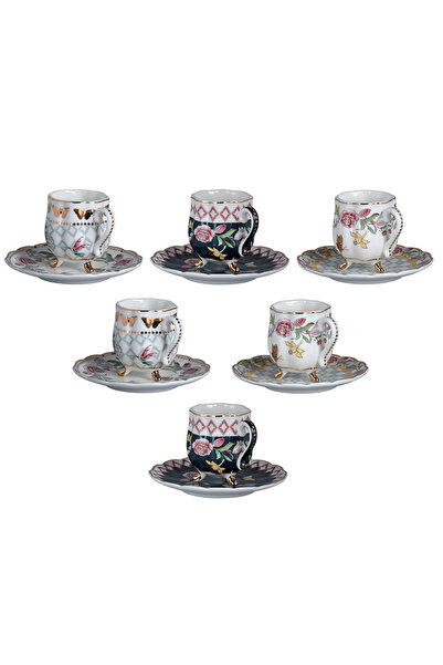 Lucky Art Evelyn Bone 6Li Ayakli Kahve Fincani Seti