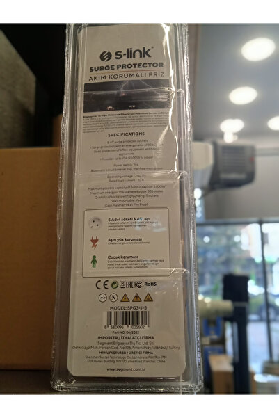 S-LINK Spg3-J-5 5Li Siyah 1.5Mt 306Joule Akım Koruyuculu Priz