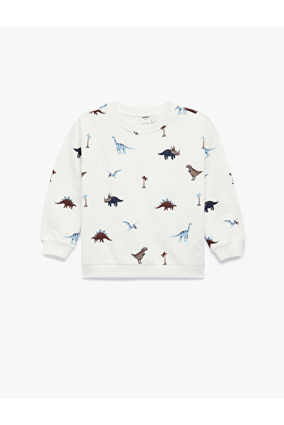 Koton Памучна блуза с дълъг ръкав и обло деколте с принт на динозавър