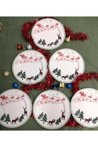 Kosova Deer Patterned Round Cake Plate Set of 6 Ylb-1102