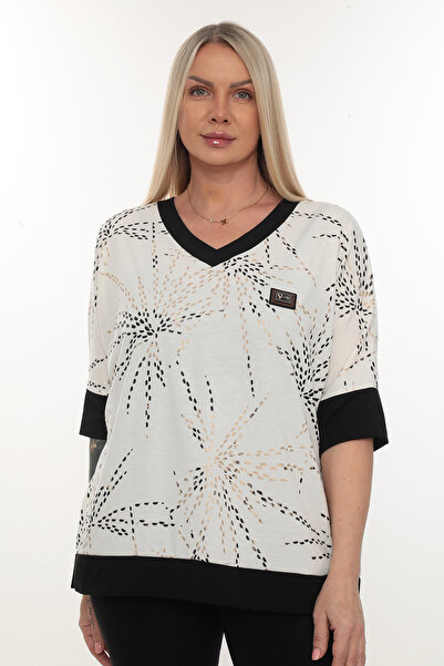 QRUVAZE Plus Size Printed V-Neck