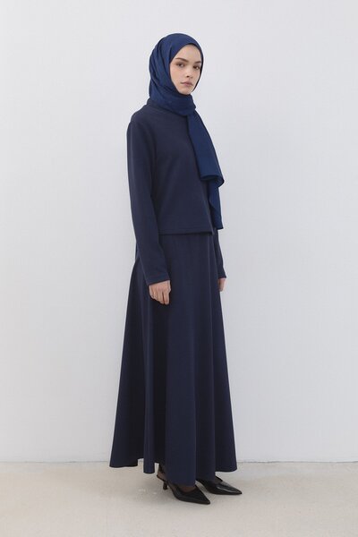 Nihan Cupra Süet Etek Bluz Takım Lacivert