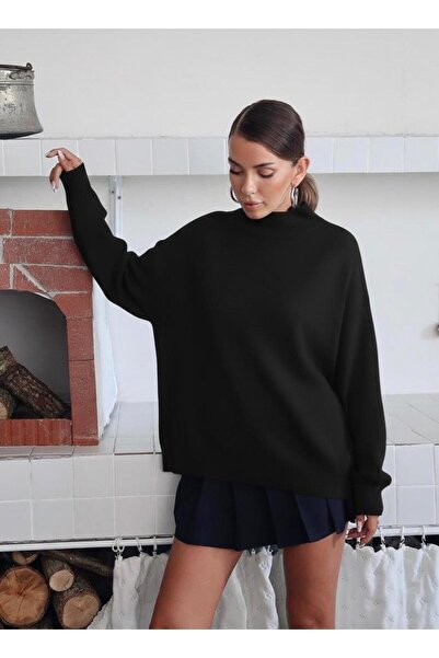 Maysev Half Turtleneck Off Shoulder Soft Tuşe Oversized Fit Long Sleeve Ecru ...