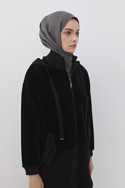 Nihan Logo Desen Naia Pamuk Şal Koyu Gri