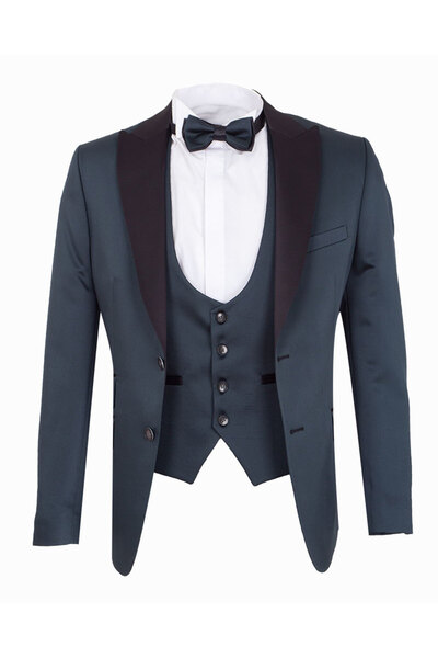 OSCAR BANKS Men's Slim Fit 3-Piece Tuxedo Set - Jacket + Vest + Bow Tie - Khaki