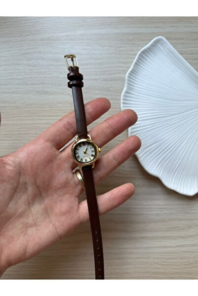 rubsey Retro Minimal Leather Cord Vintage Women Wristwatch Bitter Brown