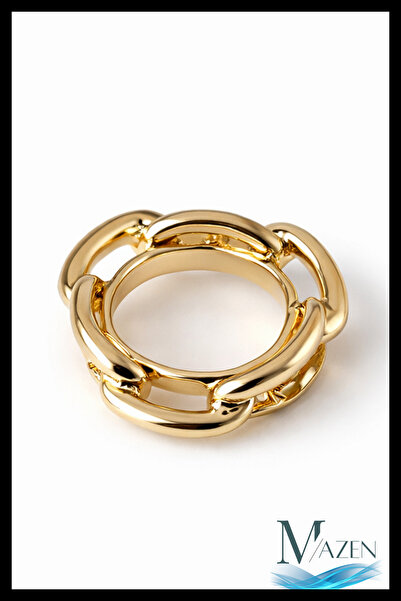 MAZEN Altın Renk Zincir Detaylı Fular Yüzüğü | Şal Fular Aksesuarı