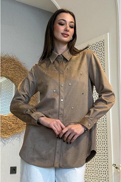 Doque Kadife Taş Detay Tunik - Bej