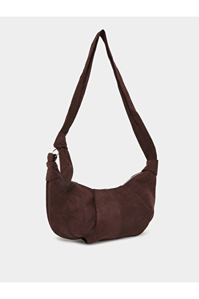 Styli Women Brown Suede Half Moon Shoulder Bag