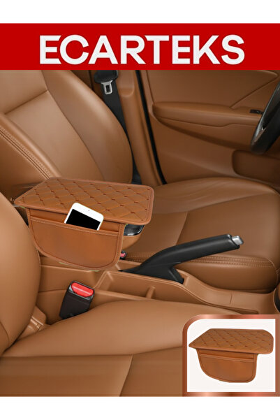 ECARTEKS PREMİUM QUALİTY CAR ACCESSORİES Car Leather Tan Quilted Auto Armrest Cover, Armrest Cover, Organizer – Universal Armrest Protector