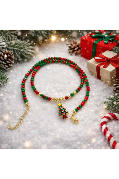 Stoneday Christmas Crystal Beaded Charm Necklace with Christmas Tree Pendant