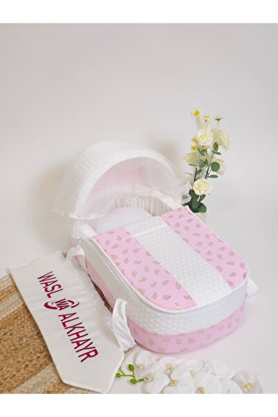 WASL ALKHAIR سرير أطفال متنقل بمقعد مبطن سميك ومواد عالية الجودة .لون وردي مع...