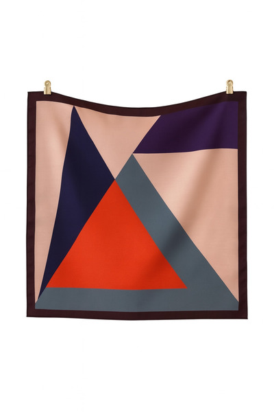 AGAPI Geometric Patterned Satin Scarf 50X50 cm |   Modern Color Block Women's Bandana