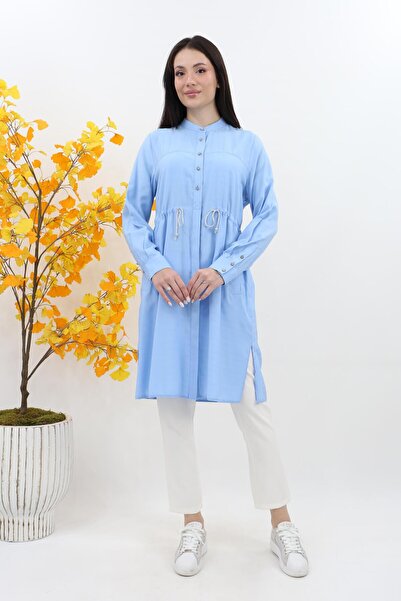 Kayra Beli Bağcıklı Viskon Tunik - Toz Duman