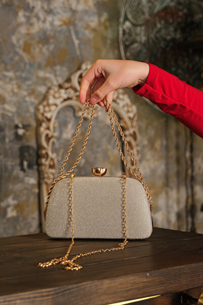 ROZA CANTA Geantă de seară elegantă pentru rochie de seară, cu curea cu lanț ...