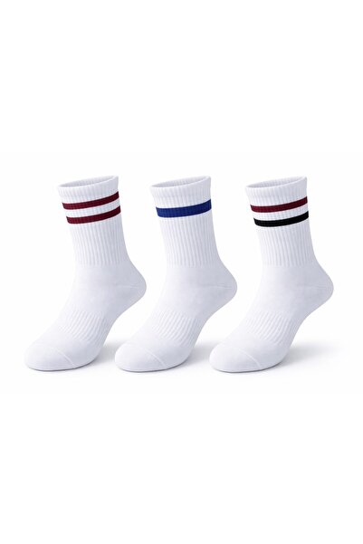 Plus Scorpion Unisex White Tennis Socks |   Striped, Cotton Long Sports Socks