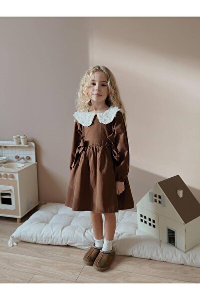 WİKİBOOM Kız Çocuk Keten Yakalı Elbise