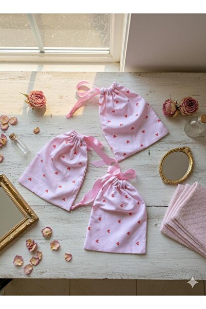 DAK Özel Baskı Poplin Kumaş Pembe Hediye Kesesi, Hediye Torbası, İpli Düzenle...