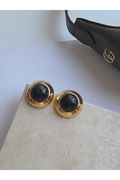 Bubbleatelier أقراط عتيقة بتفاصيل حجرية سوداء