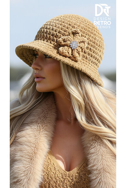 drt tasarım Stone Detailed Honey Foam Velvet Hat